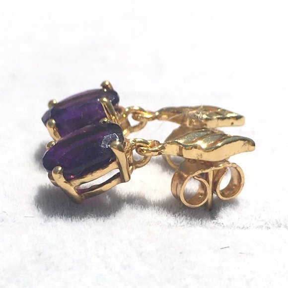 Natural Amethyst Gold Plated Earrings Post Dangles - Picture 4 of 15